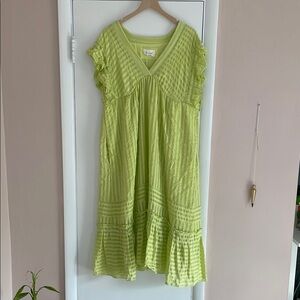 Anthropologie Green Ruffled Dress